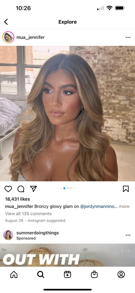 Summer Bronzed Makeup, Bronzey Glowy Make Up Brown Eyes, Prom Makeup Glowy Natural, Bronze Summer Makeup Glow, Soft Matte Glam Makeup, Bronzey Glowy Make Up Glam, Golden Glowy Makeup Look, Bronzed Glowy Wedding Makeup, Dewy Wedding Makeup Glow