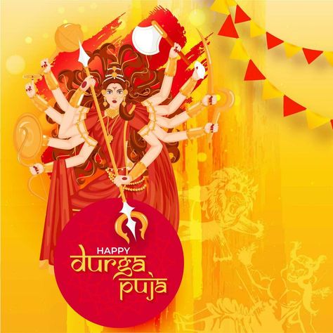 Creative poster or template design with illustration of Hindu Mythological Goddess Durga for Happy Durga Puja celebration concept. Celebration Poster, Durga Pooja, Happy Durga Puja, Navratri Festival, Goddess Durga, Navratri Special, Creative Poster, Durga Puja, Durga Goddess