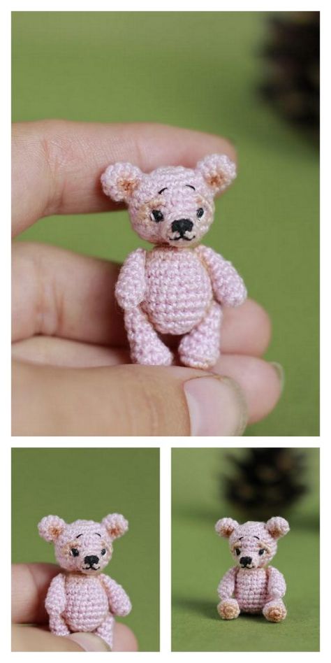 Micro Amigurumi Free Pattern Crochet Animals, Free Miniature Crochet Patterns, Micro Crochet Animals, Small Arigumi Crochet, Miniature Amigurumi Free Pattern, Miniature Crochet Animals, Crochet Teddy Bear Pattern Free Amigurumi, Mini Arigumi Patterns Free, Crochet Bear Keychain Free Pattern