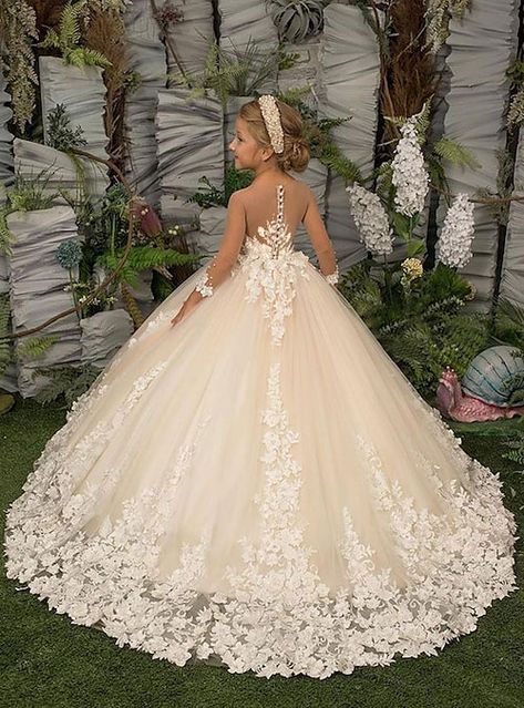 Girls Pageant Gowns, Cheap Flower Girl Dresses, Princess Flower Girl Dresses, Girls Dresses Online, First Communion Dress, Tulle Flower Girl, White Flower Girl Dresses, Bridesmaid Party, Flower Girl Dress Lace