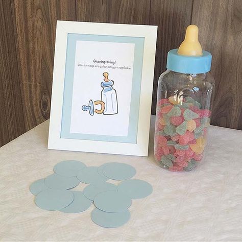 Guess How Many Sweets Idea for Baby Shower Baby Shower Guessing Game, Baby Shower Game Prizes, Elephant Baby Shower Boy, Baby Shower Bbq, Fun Baby Shower Games, Fun Baby, Baby Shower Backdrop, Baby Shower Fun, Baby Shower Food