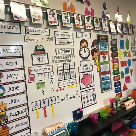 Second Grade Calendar Wall, Calendar Math First Grade, 2nd Grade Calendar Wall, Math Focus Wall Kindergarten, Second Grade Math Wall, Math Wall 1st Grade, Calendar Math 2nd Grade, Calendar Wall Classroom, First Grade Math Wall