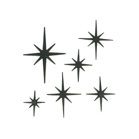 Elevate your indoor or outdoor decor with this captivating set of 8 pointed compass stars, imbuing your space with a Mid-Century modern aesthetic. Crafted from durable cast iron, these stars boast a rustic black enamel finish, adding a touch of vintage charm. The set comprises one XL star measuring 8.75 inches long, 0.25 inches wide, and 12 inches high; two large stars measuring 7 inches long, 0.25 inches wide, and 8.75 inches high; two medium stars measuring 5.75 inches long, 0.25 inches wide, Starburst Wall Decor, Mid Century Modern Aesthetic, Creative Display, Accent Wall Decor, Mid Century Modern Decor, Wall Decor Set, Wall Art For Sale, Room Themes, Wall Sculptures