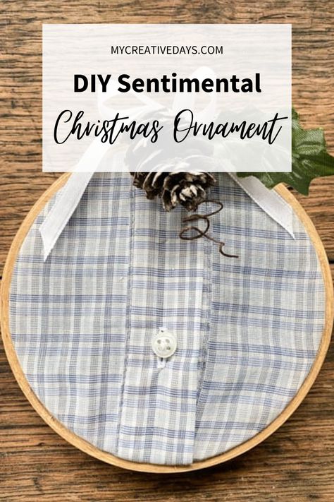 Making Keepsake Ornaments With Clothing, Old Shirt Christmas Ornament, Diy Shirt Ornament Keepsake, Shirt Keepsake Ornament, Tshirt Memory Ornament, Ornament Made From Old Shirt, Shirt Christmas Ornament, Flannel Shirt Christmas Ornaments, Old Shirt Ornaments