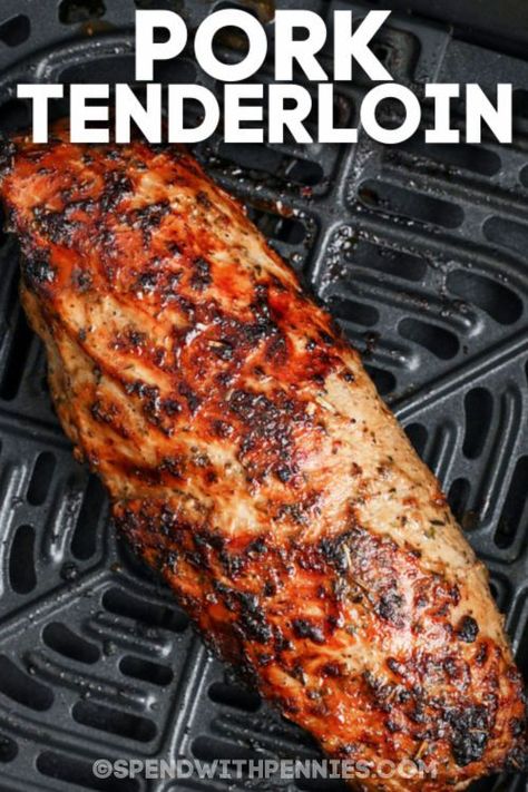 Cook this perfect air fryer pork tenderloin in no time. The air fryer works like a rotisserie making this pork so succulent and tender. #spendwithpennies #airfryerporktenderloin #maindish #entree #airfryer #porktenderloin #roast #easydinnerrecipe #airfryerrecipe #recipe Airfryer Meals, Air Fryer Pork Tenderloin, Air Fryer Recipes Pork, Pork Loin Roast Recipes, New Air Fryer Recipes, Air Fryer Recipes Snacks, Air Fryer Pork, Pork Medallions, Pork Tenderloin Recipe