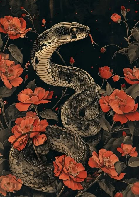 Entwine yourself in 'Serpent Garden', an Occult Esoteric Wall Art Print that evokes the primal energy of creation and knowledge. This enchanting artwork invites you into a world where serpents whisper secrets of the earth, perfect for those who seek to unlock the mysteries of nature. Snake Art Aesthetic, Serpent Aesthetic, Snake Artwork, Snake Poster, Gothic Art Prints, Vintage Occult, Art Snake, Snake Motif, Mystical Garden