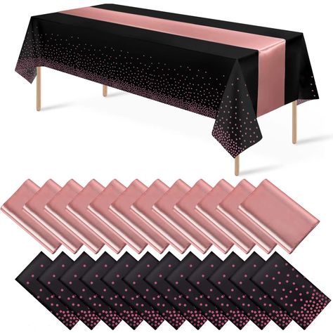 PRICES MAY VARY. Satin What you will get: the package includes 12 pcs black and rose gold confetti dot plastic tablecloth and 12 pcs rose gold satin table runner, specific color as the picture shown, nice combination for you to use in daily life or important occasions enhancing the atmosphere for your event. Classic design: the black and rose gold rectangle table cloth is designed with the black colors background and printed with rose gold foil polka dot，the table runner is made of satin, silky Cheap Black Party Sets, New Year Rose Gold Party Theme, Black Table Cloth Gold Sequin Runner, Rose Gold Black Pink Party, Rose Gold And Black Spa, Black Chair Covers With Rose Gold Sashes, Black And Rose Gold Party Table, Rose Gold And Burgundy Party Table, Chanel Themed Birthday Party Sweet 16