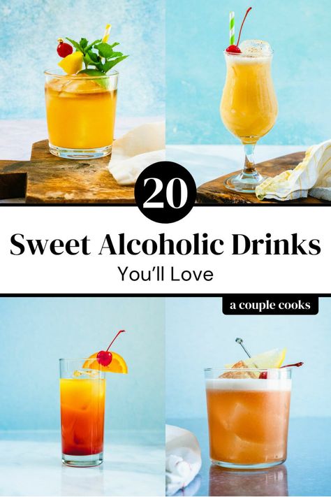 These sweet alcoholic drinks are fruity, creamy, boozy, and everything in between! From classic to modern, these cocktails fit any occasion. #sweet #sweetdrinks #sweetalcoholicdrinks #sweetcocktails #cocktails Piña Colada Recipe Alcohol, Alcoholic Drinks Cocktails, Grasshopper Drink, Drinks With Sprite, Sweet Mixed Drinks, Piña Colada Recipe, Sweet Alcoholic Drinks, Strong Alcoholic Drinks, Friday Cocktails