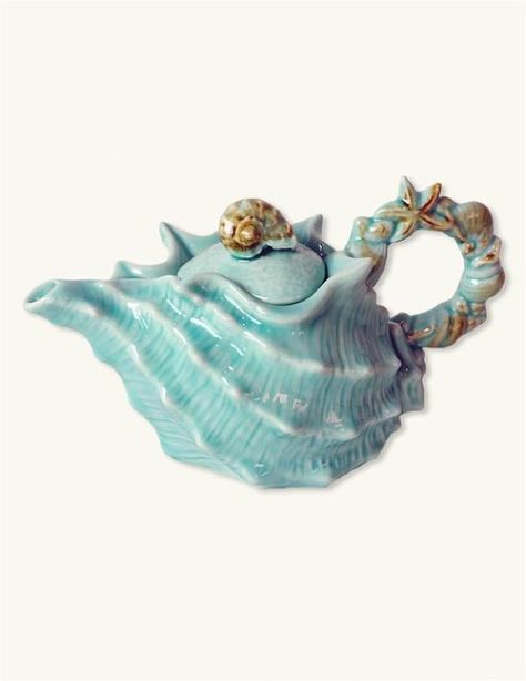 Seashell Teapot Ceramic Teapot Set, Blue Teapot, Teapots Unique, Teapot Design, Tanah Liat, Pottery Teapots, Keramik Design, Teapots And Cups, Tea Pots Vintage