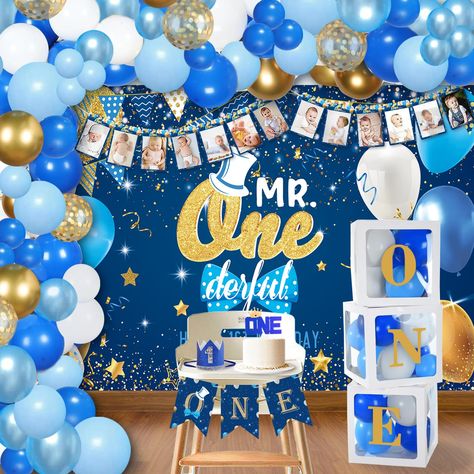 PRICES MAY VARY. First Birthday Boy Decoration Supplies：Our 1st birthday boy decorations set includes1st Birthday Backdrop,Newborn-12Months Photo Banner, 3pcs 1st Birthday Balloon Boxes,1st Birthday Crown, High Chair Banner, One Cake Topper,88pcs Latex Balloons,1 glue dots, 1 ribbon,and 1 balloon chain . High Quality :Our mr onederful birthday decorations are made from premium quality materials. the first birthday backdrop is made of waterproof polyester that can be applied for a long term,ballo Theme For 1st Birthday Boy, Baby Boy Birthday Themes First, 1st Birthday Boy Decorations Ideas, First Birthday Backdrop Ideas, Baby First Birthday Decorations, Mr Onederful Birthday Cake, 1st Bday Themes For Boys, Baby Boy 1st Birthday Ideas, First Birthday Boy Themes