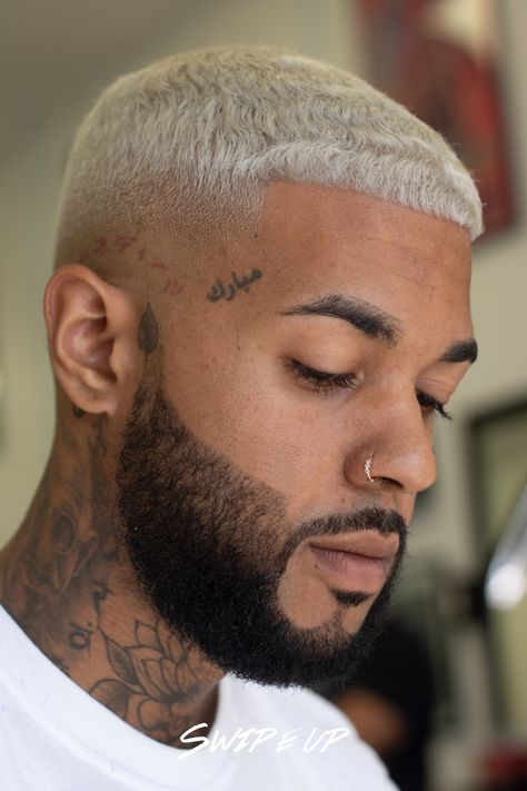 Platinum Blonde Hair Men Black, Platinum Blonde Hair Men, Mens Wavy Haircuts, Hair Tattoo Designs, Hairline Tattoos, Bleached Hair Men, Mens Haircuts Straight Hair, Blonde Beard, Trendy Mens Hairstyles