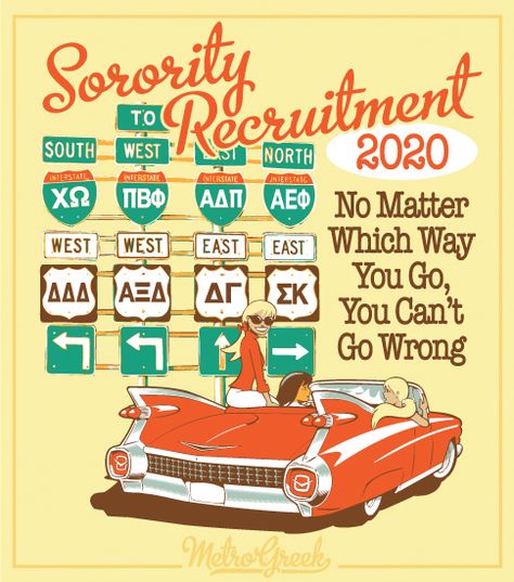 Recruitment Themes Business, Panhellenic Recruitment Graphics, Panhellenic Recruitment Themes, Sorority Recruitment Shirts Design, Panhellenic Shirts, Panhellenic Council, Panhellenic Sororities, Sorority Recruitment Shirts, Road Trip Theme