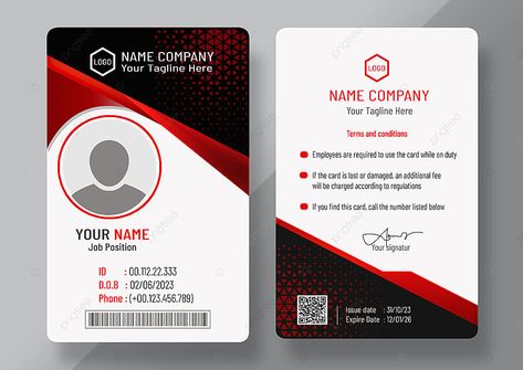 red employee id card design template Press Card Design, Media Card Design, Modern Id Card Design, Employee Id Card Design Creative, Id Card Template Free Printable, Employee Card Design, Staff Id Card Design, Name Card Design Creative, Graphic Design Background Texture