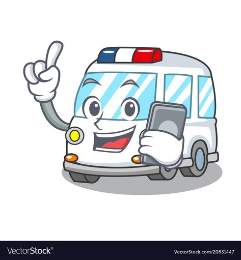 With phone ambulance character cartoon style Vector Image Cartoon Ambulance, Ambulance Cartoon, Preschool Quotes, Character Cartoon, Stencil Patterns, Reggio Emilia, Cartoon Images, Disney Cars, Technology Logo