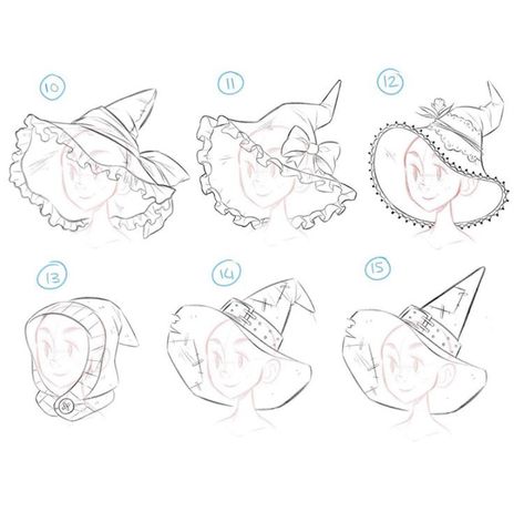 Wizard Drawings, Drawing Hats, Anime Green, Witch Drawing, Drawing Expressions, Halloween Drawings, Arte Sketchbook, Anime Drawings Tutorials, 판타지 아트