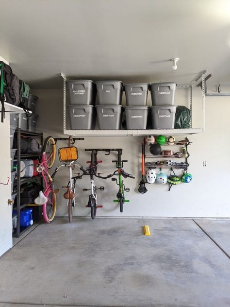 Here are 12 important garage storage ideas that will help you organize so you can actually park your car in the garage! #garageorganization #organizedgarage #garagestorage #garagestorageideas #organizedlife #organizedspaces #organizing Diy Overhead Garage Storage, Easy Garage Storage, Casa Garage, Garage Storage Inspiration, Garage Organization Tips, Garage Diy, Garage Organisation, Garage Organization Ideas, Garage Storage Ideas