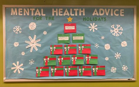 Winter Mental Health Bulletin Board, Winter Ra Boards, Holiday Mental Health, Dorm Bulletin Boards, Ra Inspiration, December Bulletin Boards, Health Bulletin Boards, Bulletin Ideas, College Bulletin Boards