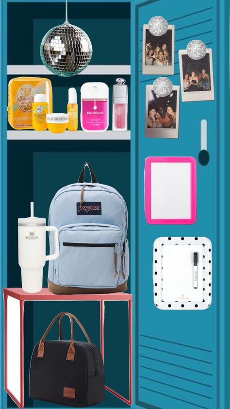 Student Locker Ideas, Cute Locker Decorations, Locker Essentials, School Locker Organization, College Backpack Essentials, Middle School Lockers, School Locker Decorations, High School Lockers, Middle School Essentials