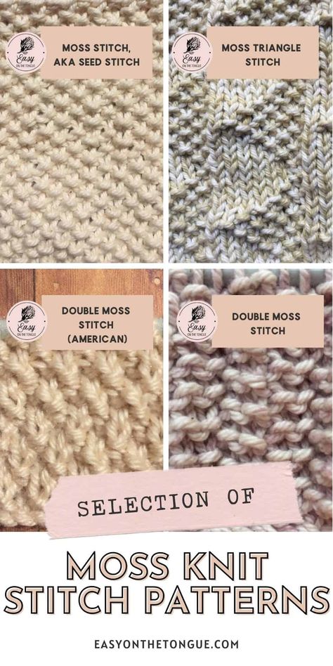 Double Moss Stitch Knitting, Moss Stitch Knitting, Moss Stitch Knit, Moss Stitch Pattern, Knitting Projects Free, Basic Knitting, Knit Purl Stitches, Knit Stitches, Easy Stitch