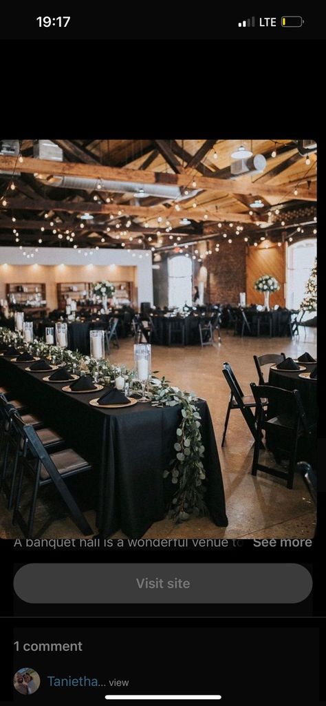 Wedding Black Tablecloth, Black Tablecloth Wedding, Wedding Decorations Black, Black Tablecloth, Table Clothes, Barn Wedding Decorations, Black Theme, Wedding Black, Black And White Wedding