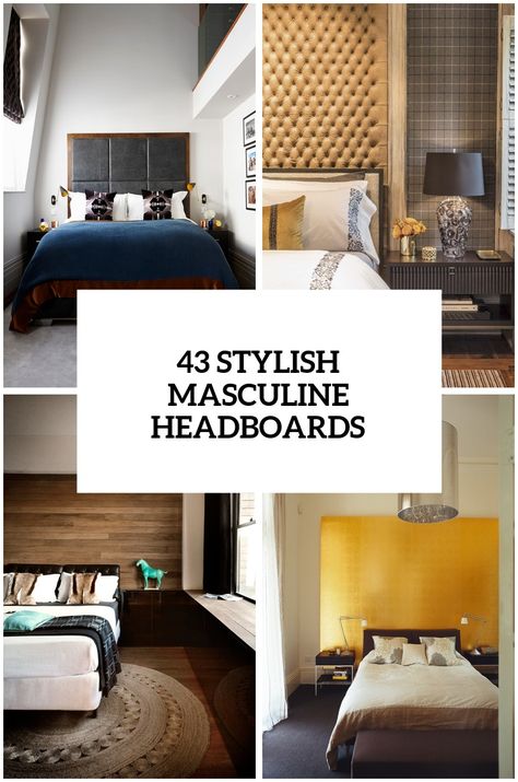 33 masculine headboards for your mans cave bedroom cover Masculine Headboard, Bedroom No Headboard, Cozy Bedroom Furniture, Leather Bedside Table, Pallet Projects Bedroom, Modern Man Cave, Cave Bedroom, Man Cave Bedroom, Bed Heads