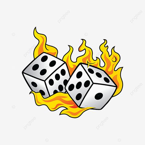 Dice On Fire, Dice Png, On Fire Tattoo, Equality Tattoos, Dice Tattoo, Fire Drawing, Flash Tattoo Designs, Fire Tattoo, Old School Tattoo Designs