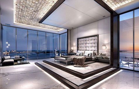 This $37 Million Penthouse In Miami's Brickell Neighborhood Is Another Potential Record Breaker Man Home Decor, Stylish Master Bedrooms, New York Penthouse, Luxury Penthouse, Sanctuary Bedroom, Luxury Bedroom Master, Floor To Ceiling, Cabin Ideas, Master Bedrooms Decor