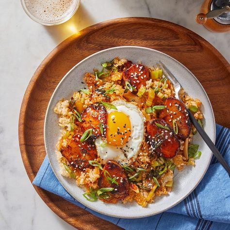 Recipe: Sweet & Spicy Pork Belly Fried Rice with Kimchi & Fried Eggs - Blue Apron Fried Rice With Broccoli, Rice With Broccoli, Veggie Fried Rice, Egg Fried Rice, Cheesy Chicken Broccoli, Kimchi Fried Rice, Vegetable Fried Rice, Cauliflower Fried Rice, Broccoli Rice