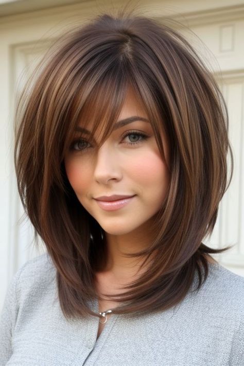 Discover 30 chic short hairstyles that suit every hair type and texture. Perfect for your next salon visit! Long Layered Bob Hairstyles With Bangs, Layered With Bangs Medium, Medium Hair Styles For Women With Bangs, Classic Bob With Bangs, Long Bob With Layers And Bangs, Layered Fine Hair Medium, Medium Length Fine Hairstyles, Medium Length Layers With Bangs, Layered Bob Hairstyles Medium