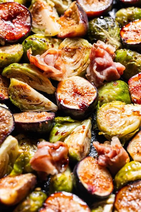 Roasted Figs with Brussels Sprouts and Prosciutto - California Grown Roasted Figs, Family Supper, Bread Soft, Fig Recipes, Baked Eggplant, Roasted Brussels Sprouts, Tenderloin Recipes, Fresh Figs, Central California