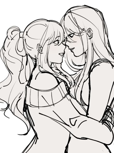 Bestie Drawing Base, Asking For A Dance Pose Reference, Lesbian Poses Drawing Reference Cute, Cute Couple Drawing Base Kiss, Two Girls Hugging Drawing Reference, Gl Drawing References, Two Girls Reference Drawing, Girlfriends Pose Reference Drawing, Back Hug Drawing Reference