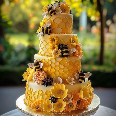 I Love Bees Bee Birthday Cake Ideas, Feminine Cake, Bee Wedding Cake, Bee Birthday Theme, Bee Birthday Cake, Bumble Bee Cake, Bee Cake, Best Cake Ever, Art Cakes