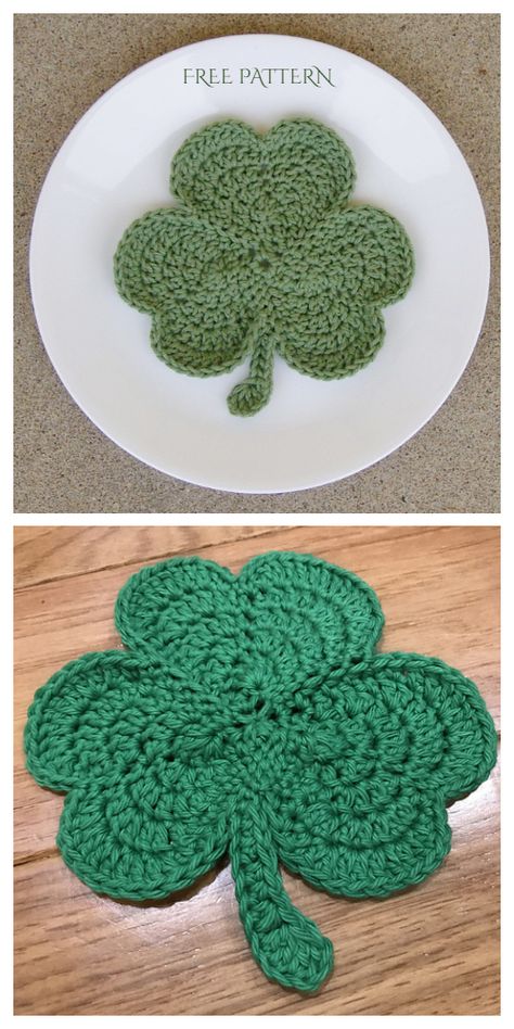 Spring Shamrock Coaster Free Crochet Patterns & Paid - DIY Magazine Crochet Spring Pot Holders, Free Shamrock Crochet Pattern, Crocheted Shamrocks Free, Crochet Shamrocks Free Patterns, Shamrock Coasters Crochet, Crochet Shamrock Coaster Free Pattern, Free Crochet Patterns For Coasters, Crochet Tea Coaster Free Pattern, Spring Crochet Coasters