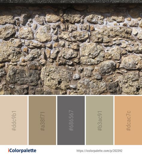 Color palette theme related to ancient history, archaeological site, bedrock, geology, Image, outcrop, rock, soil, stone carving, stone wall, wall, .  Download color palette as Pdf, Adobe swatch and more. Stone Wall Color Palette, Limestone Color Palette, Soil Color Palette, River Rock Color Palette, Ancient Color Palette, Rocks Color Palette, Stone Color Paint, Color Palette Landscape, Stone Colour Palette