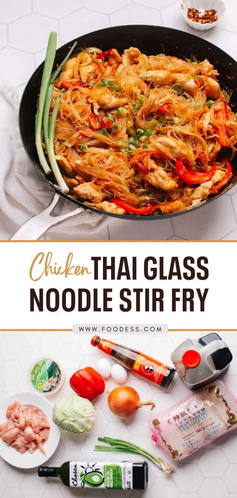 Pad Won Sen Recipe, Woon Sen Noodles, Stir Fried Glass Noodles, Chinese Glass Noodles, Glass Noodle Recipes Easy Stir Fry, Peanut Butter Glass Noodles, Sweet Potatoe Glass Noodles Recipes, Sweet Pasta Recipes, Glass Noodles With Chicken