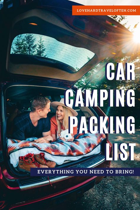 Car Camping Packing List | Must-have items for sleeping in a car! Wilderness Outfit, Car Camping Checklist, Car Camping Essentials, Sleep In Car, Bed Clothes, Sleeping In Your Car, Camping Essentials List, Rv Camping Checklist, Auto Camping