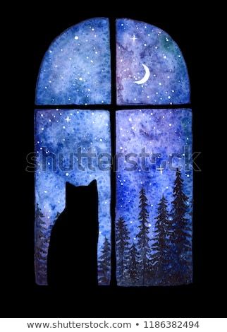 Cats Watercolor, Spruce Forest, Watercolor Silhouette, Sky Watercolor, Silhouette Painting, Relaxing Art, Diy Watercolor Painting, Watercolor Projects, Galaxy Painting