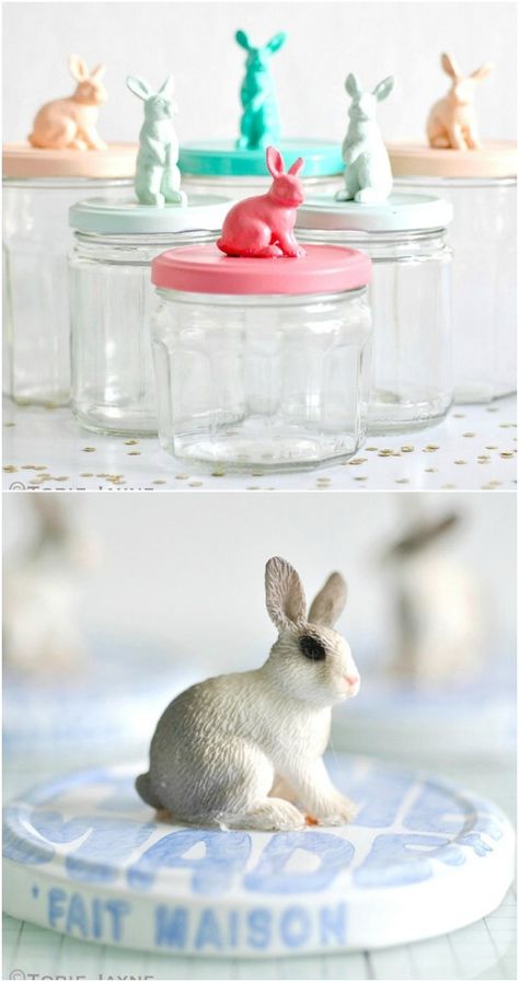 Bunny Jar Toppers Easter Jars Ideas, Easter Diy Projects, Easter Jars, Easter Mason Jar Crafts, Jar Toppers, Keto Easter, Crafts For Gifts, Easter Things, Easter Mason Jars