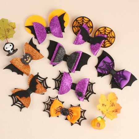 Description Decorate your kids' Halloween outfit with our Halloween hair bow clips, make your kids attractive for the Halloween party. These Halloween hair bow clips are perfect for Halloween party, with Halloween theme design, with spider, pumpkin, bat elements. Features -Color:Assorted color -Material:Artificial leather, metal, fabric -Size:10.00X5.00X1.00cm/3.93X1.97X0.39in -Provide you enough quantity and rich styles for kids dressing up needs, or you can share the Halloween bow clips with y Fall Hair Bows, Faux Leather Bows, Halloween Hair Bow, Spider Pumpkin, Fall Hair Bow, Halloween Hair Clips, Halloween Hair Bows, Halloween Accessories Hair, Spoiled Kids