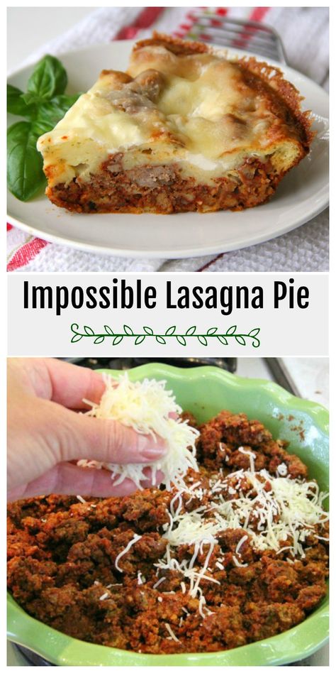 Impossible Lasagna, Bisquick Recipes Dinner, Lasagna Pie, Fresh Green Salad, Impossible Pie, Lasagna Noodles, Bisquick Recipes, No Noodle Lasagna, Supper Recipes