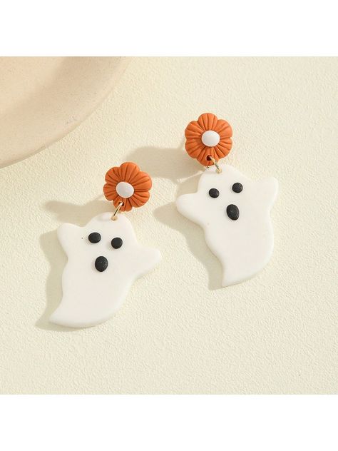 1pair Halloween Ghost Polymer Clay Earrings, Unique Cartoon Whimsical Cute Earrings For Girls     Polymer Clay  Drop Earrings   Women Fashion Jewelry, size features are:Bust: ,Length: ,Sleeve Length: Polymer Clay Fall Earrings, Halloween Earrings Polymer Clay, Ghost Polymer Clay, Clay Inspo, Halloween Candy Bags, Earrings For Girls, Halloween Geist, Halloween Ornaments, Halloween Earrings