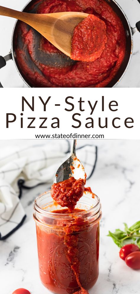 This New York-style pizza sauce recipe simmers on the stove to give you a flavorful and fresh-tasting sauce! It is slightly sweet and bursting with the flavors of tomatoes, garlic, and herbs. This delicious recipe is perfect for your next pizza night! The Best Pizza Sauce, Best Pizza Sauce, Tomato Pizza Sauce, Ny Style Pizza, Sweet Pizza, Best Pizza Dough, Best Homemade Pizza, Pizza Sauce Recipe, New York Pizza