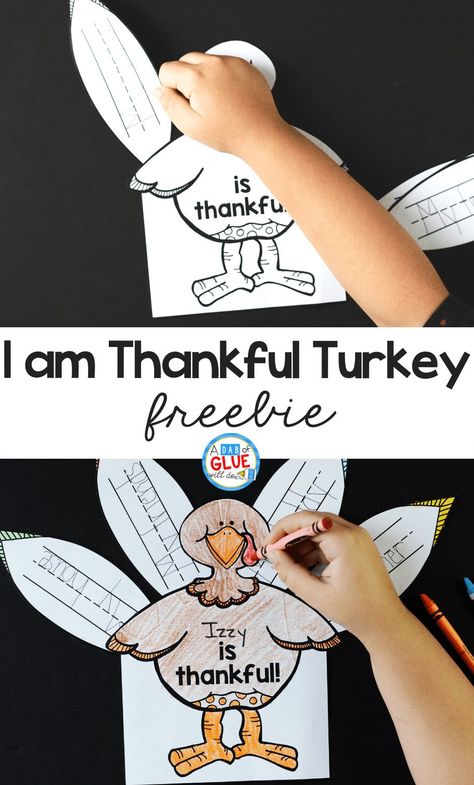 This I am Thankful Turkey is a great way to bring crafts and literacy together in a hands-on way. Thankful Turkey Craft, Hand Turkey Craft, Thankful Writing, Thankful Crafts, Turkey Writing, Turkey Template, Fun Thanksgiving Crafts, Thankful Turkey, Spelling For Kids