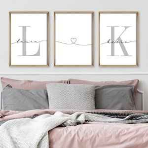 His And Hers Bedroom Ideas, Above Bed Ideas, Couple Room, Decor Above Bed, Bed Wall Decor, Couple Name, Bedroom Decor For Couples, Art Above Bed, Above Bed Decor