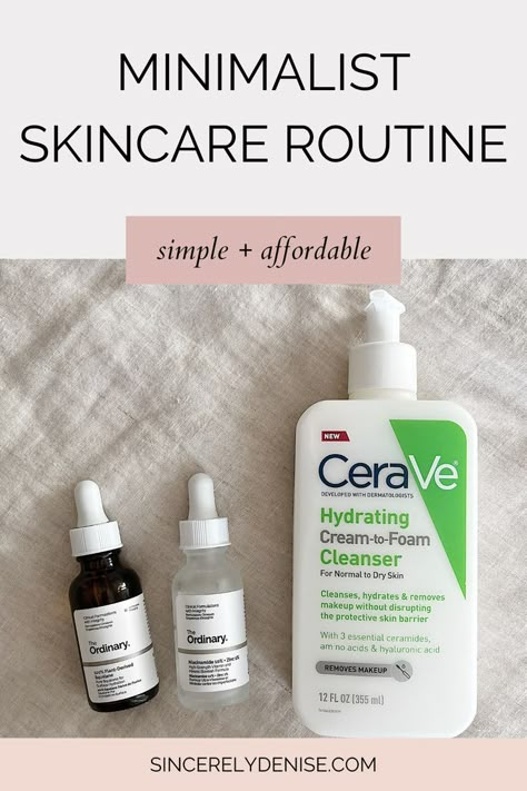 This is a skincare routine that has FINALLY worked for me. This minimalist skincare routine is simple, affordable, and keeps your skin healthy and glowing! #minimalism #minimalistskincare #skincareroutine #simpleskincare #minimalistliving Basic Skin Routine, Easiest Skin Care Routine, Best Skincare From Target, Simple Clean Skincare Routine, Begginer Skincare Routine, Minimalist Face Care Routine, Affordable Face Routine, Simple Effective Skin Care Routine, Versed Skincare Routine