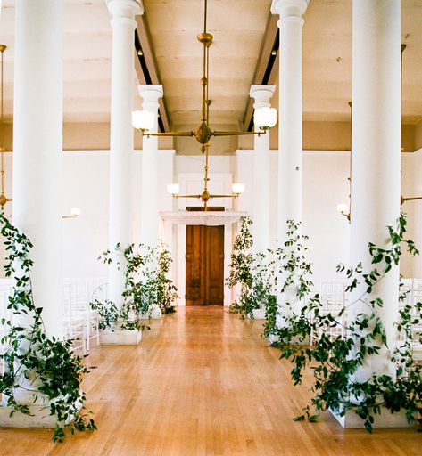 This Couple's Fun Wedding Was Held at a Historic Venue in San Francisco Whimsical Wedding Theme, Wedding Columns, Column Decoration, Wedding Pillars, Wedding Birds, Martha Weddings, Wedding San Francisco, Ceremony Flowers, Aisle Decor