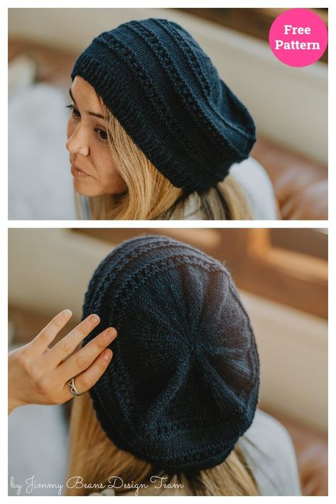 Easy Slouch Hat Free Knitting Pattern Knit Slouchy Hat Pattern, Slouchy Beanie Knit Pattern, How To Knit A Hat, Knitted Slouch Hat, Hat Free Knitting Pattern, Slouchy Hat Pattern, Knit Slouchy Hats, Warm Headbands, Knitted Beanies