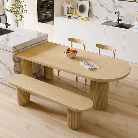 Dining Table 6 Seater, Pine Wood Table, Japandi Dining, Island Kitchens, Table Pedestal, Kitchens Ideas, Round Dining Table Modern, Island Table, Decorating Kitchen