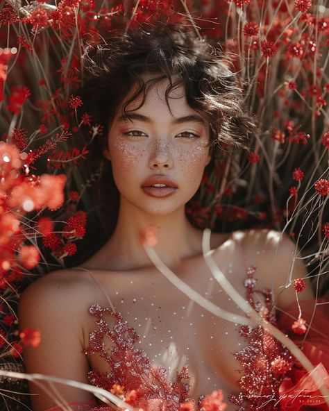 Catching my breath in the wild 🌹 #aifashion #fashioninnovation #promptography #aiartist #breathinthewild #redglitter #springishere #fashioneditorial Waterfall Photoshoot, Dark Beach, Air Art, Fashion Beauty Photography, Female Faces, Cake Face, Costume Inspo, Portrait Paintings, Fantasy Photography