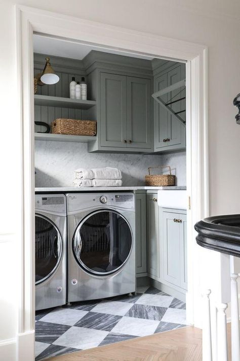 Stylish Laundry Room and Mud Room Ideas for 2024 – jane at home Blue Gray Paint Colors, Laundry Room/mud Room, Checkerboard Floor, Blue Gray Paint, Laundry Room Renovation, Laundry Room Inspiration, Laundry Room Remodel, Grey Paint Colors, Laundry Mud Room